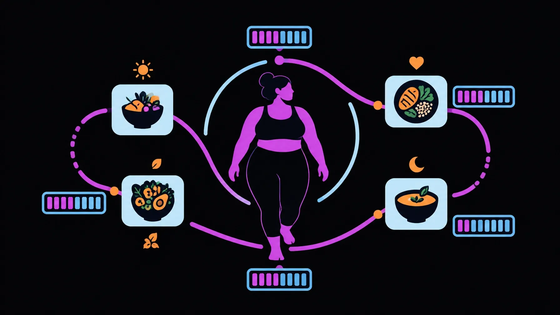 Minimalist vector illustration of an adaptable nourishment system for fluctuating-capacity bodies